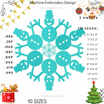 Snowman snowflakes, machine embroidery design. Embroidery for a Christmas present. a gift for loved ones Snowman snowflakes, machine embroidery design. Embroidery for a Christmas present. a gift for loved ones