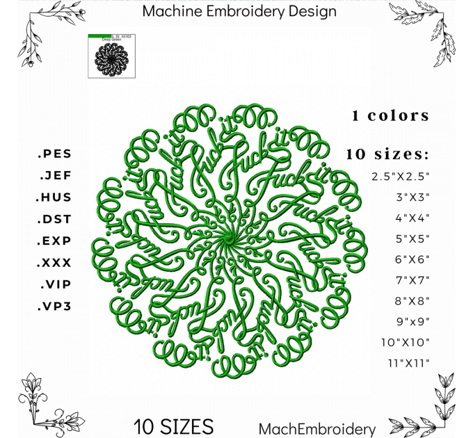 Fuck, Fuck me, Fuck it, Fuck off, dirty words Machine embroidery design for obscenity