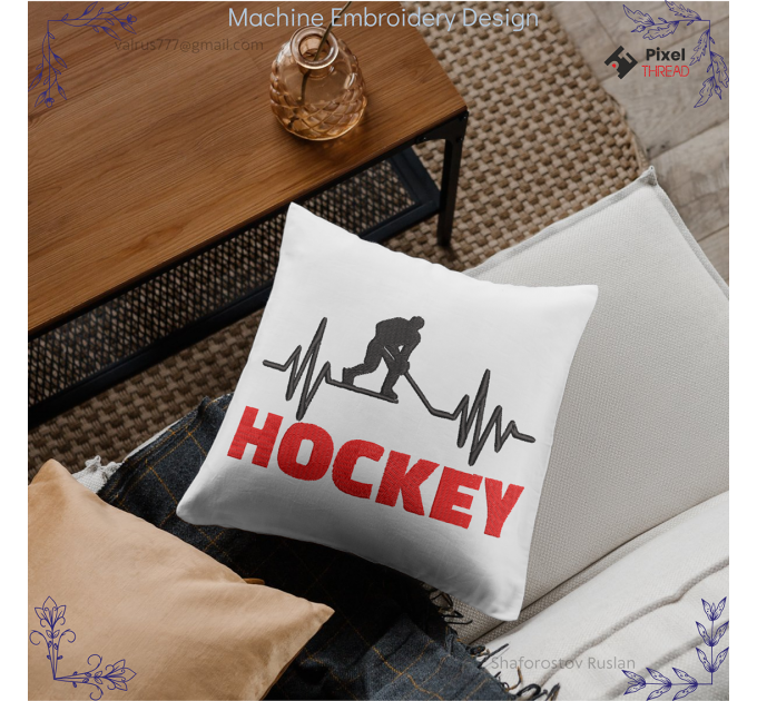Hockey Player Heartbeat Machine Embroidery Design (Digital Download)